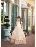 Champagne Jersey Lace Twirl Flower Girl Dress